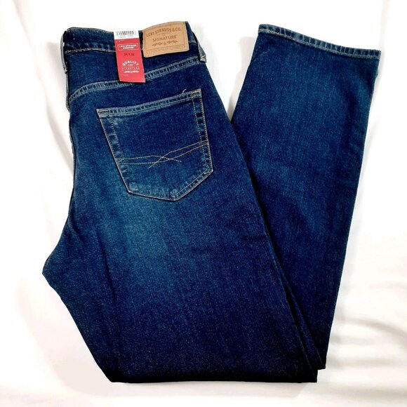 Levi Strauss Signature Jeans Mens W34 L32 Athletic Fit Dark Wash Denim NWT - Picture 1 of 16